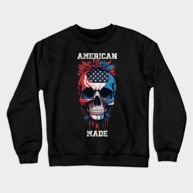 American Flag 4th of July Patriot Skull Crewneck Sweatshirt by LittleBearBlue